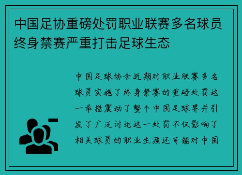 中国足协重磅处罚职业联赛多名球员终身禁赛严重打击足球生态 中国足协重磅处罚职业联赛多名球员终身禁赛严重打击足球生态